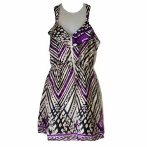 1970s GLAM Vintage Purple & White Sleeveless Dress Front Zipper Open Back